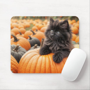 Tapis De Souris Halloween Kitten noir sur un Citrouille