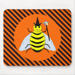 Tapis De Souris Halloween Magic Bee Witch Orange et Black Stripes