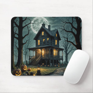 Tapis De Souris Halloween Maison hantée avec Jack-o-lanterns