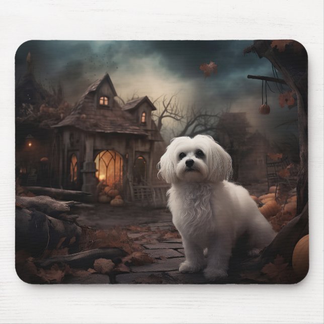 Tapis De Souris Halloween maltais effrayant (Devant)