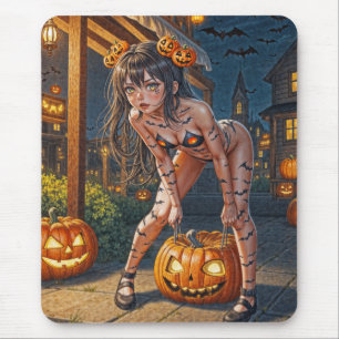 Tapis De Souris Halloween Monster Jack-o-Lantern & Bat Vixen Girl