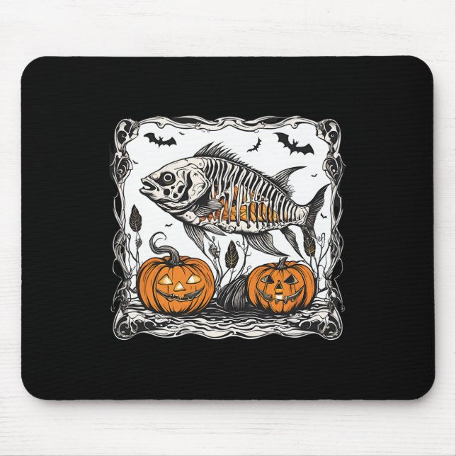 Tapis De Souris Halloween Poisson Squelette drôle Poisson Éffrayan (Devant)