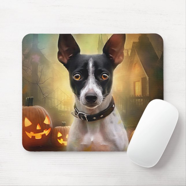 Tapis De Souris Halloween Rat Terrier Avec La Peur Citrouille (Avec souris)