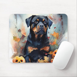 Tapis De Souris Halloween Rottweiler avec la peur Citrouille