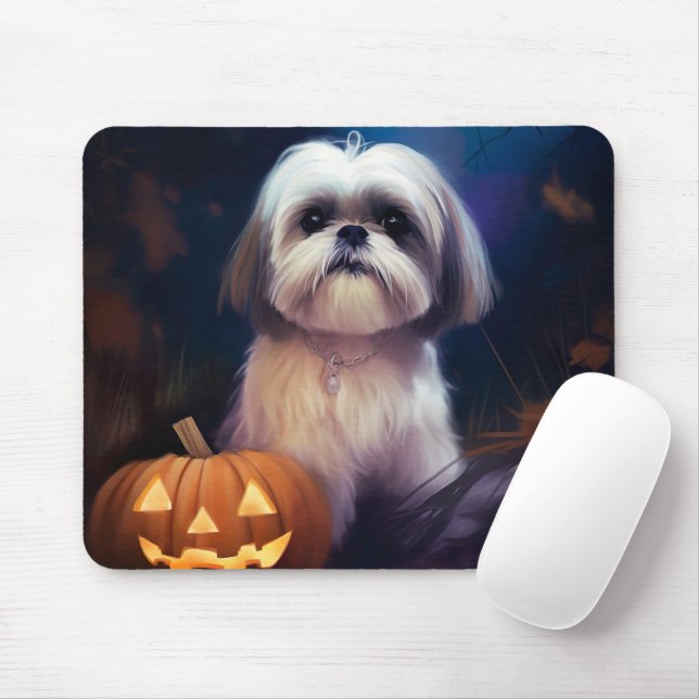 Tapis De Souris Halloween Shih Tzu Avec La Peur Citrouille (Avec souris)