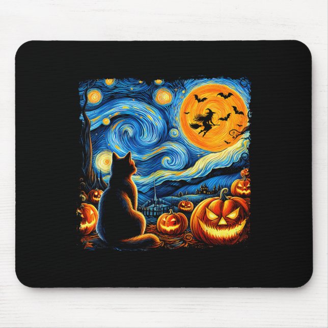 Tapis De Souris Halloween Shirt Men Women Black Cat Pumpkins Bats  (Devant)