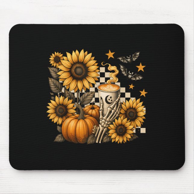 Tapis De Souris Halloween Skeleton Coffee, Soky Sunflowers Pumpkin (Devant)