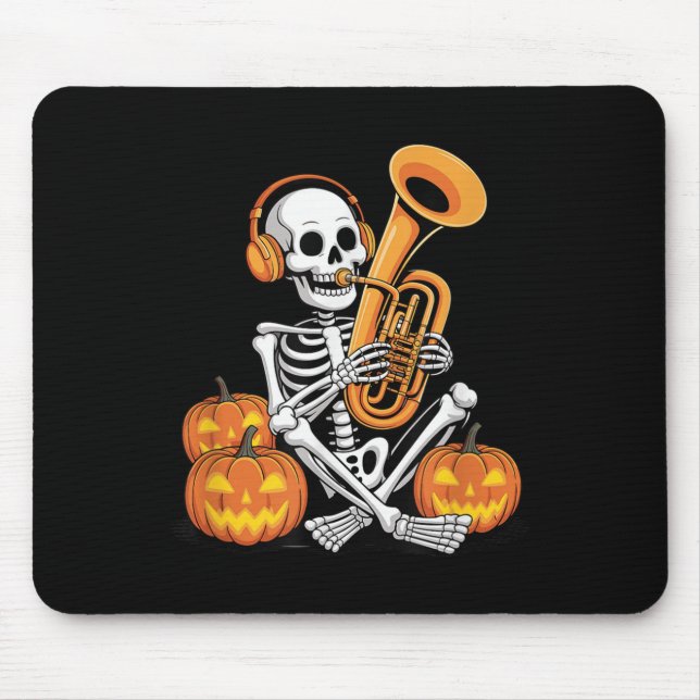 Tapis De Souris Halloween Skeleton Tuba Tubist  (Devant)