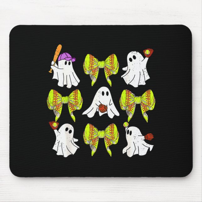Tapis De Souris Halloween Softball Ghosts Softball Daughter Girls  (Devant)