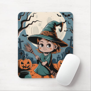 Tapis De Souris Halloween - sorcière à balai