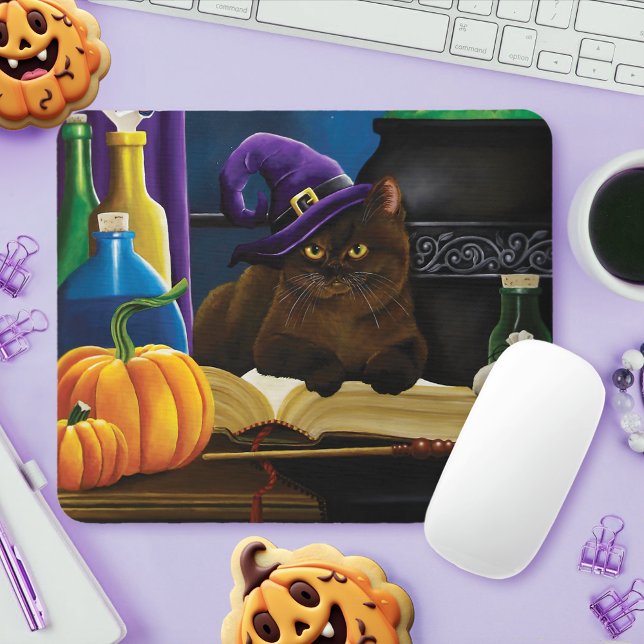 Tapis De Souris Halloween sorcière chat violet magie (Créateur téléchargé)
