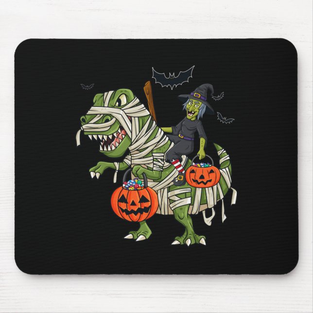 Tapis De Souris Halloween Sorcière équitation T Rex Fun Boys Fille (Devant)