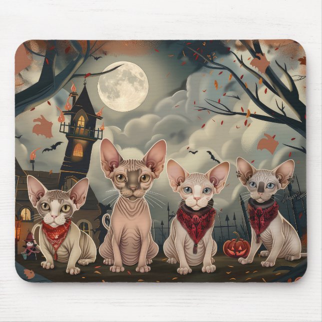 Tapis De Souris Halloween sphynx chats Éffrayant (Devant)