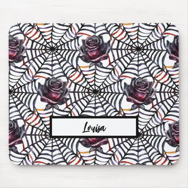 TAPIS DE SOURIS HALLOWEEN SPIDER WEBS & ROSES NOIRS (Devant)