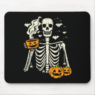 Tapis De Souris Halloween Squelette Citrouille Automne Café Fun Co