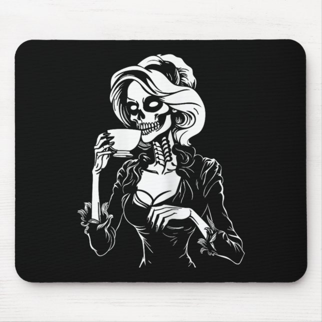 Tapis De Souris Halloween Squelette Lazy Crâne Boire Café Coût (Devant)