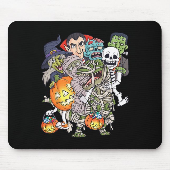 Tapis De Souris Halloween Squelette Zombie équitation maman T Rex  (Devant)
