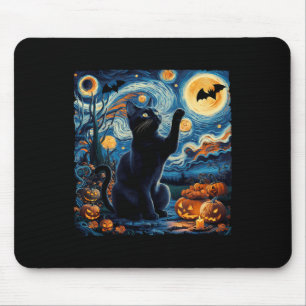 Tapis De Souris Halloween Van Gogh' Starry Night Black Cat Citroui