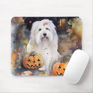 Tapis De Souris Halloween vieux chien anglais avec la peur Citroui