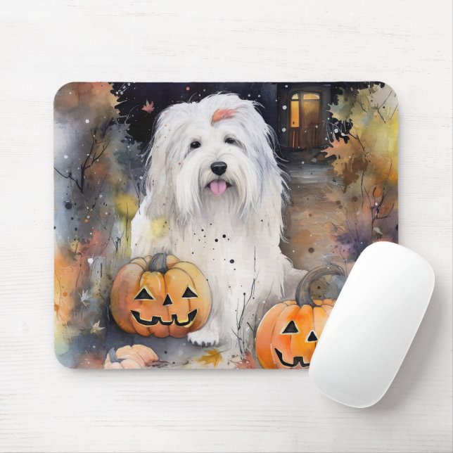 Tapis De Souris Halloween vieux chien anglais avec la peur Citroui (Avec souris)