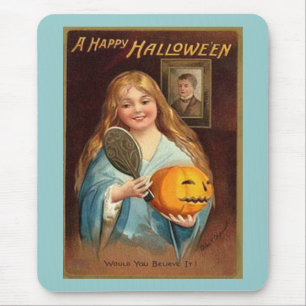 Tapis De Souris Halloween Vintage Dame avec miroir)