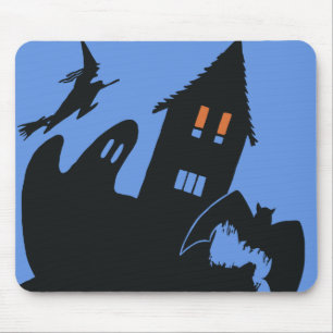 Tapis De Souris Halloween vintage, maison hantée effrayante et sor