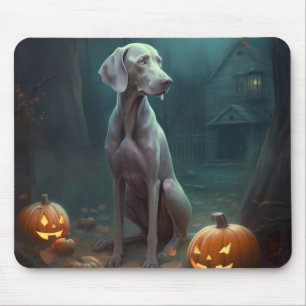 Tapis De Souris Halloween Weimaraner avec la peur Citrouille