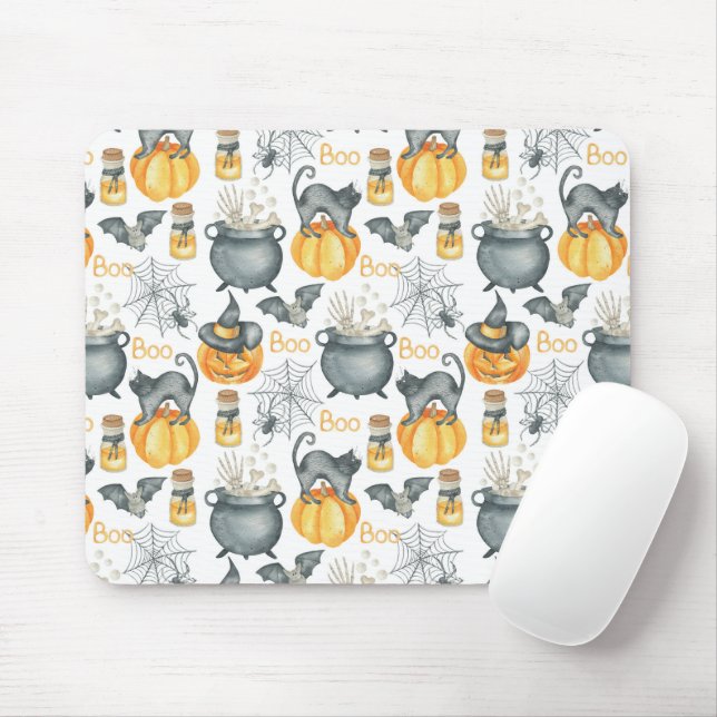 Tapis De Souris Halloween Whimsical Cauldron et Motif de chats (Avec souris)