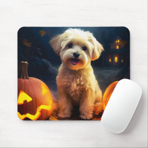 Tapis De Souris Halloween Yorkipoo Avec La Peur Citrouille
