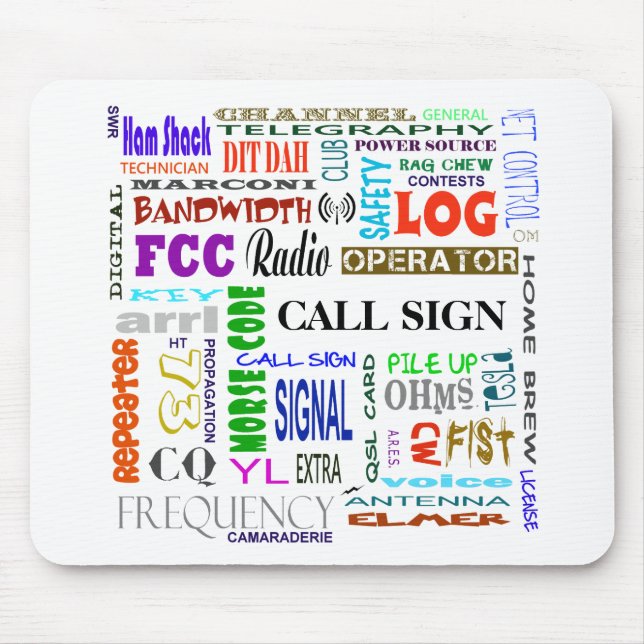 Tapis De Souris Ham Radio Word Collage Mousepad Personnaliser It! (Devant)