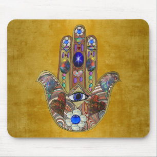 Tapis De Souris Hamsa Coeurs Fleurs Opal Art sur Or