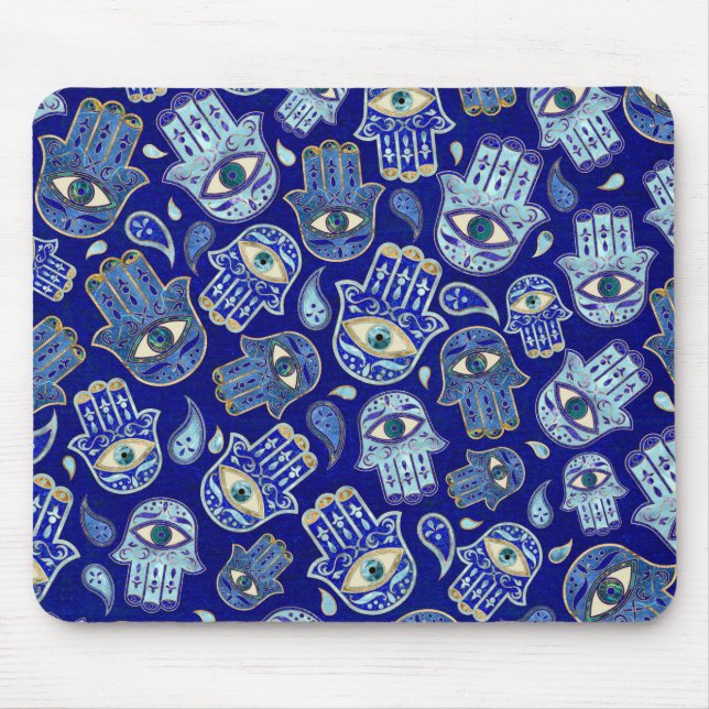 Tapis De Souris Hamsa Hand - Hand of Fatima pattern Blue Minerals (Devant)
