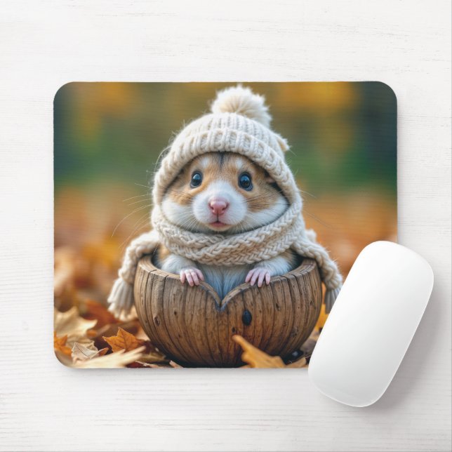 Tapis De Souris Hamster d'automne en coquille de noix (Avec souris)