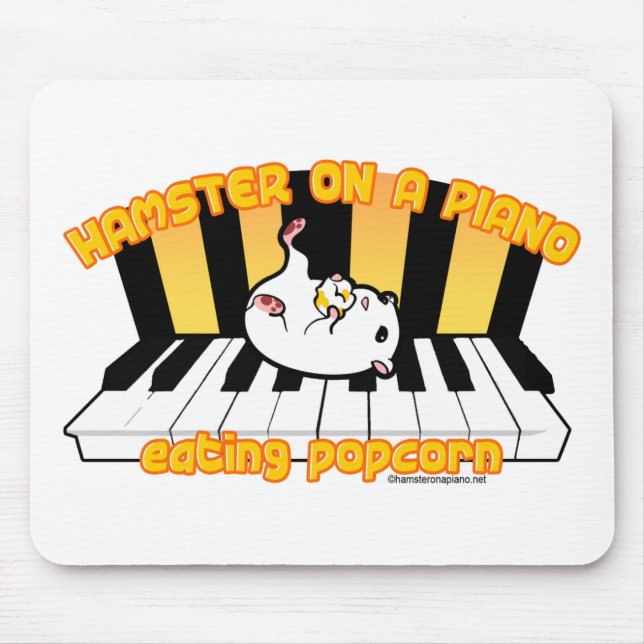 Tapis De Souris Hamster sur un piano mangeant du maïs éclaté (Devant)