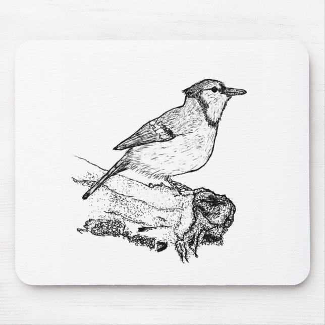 Tapis De Souris Hand-Drawn Blue Jay Stipple Art Mousepad (Devant)
