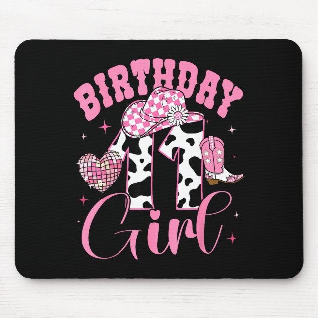 Tapis De Souris Happy 11th Birthday Girl Outfit Rodeo Western Cowg (Devant)