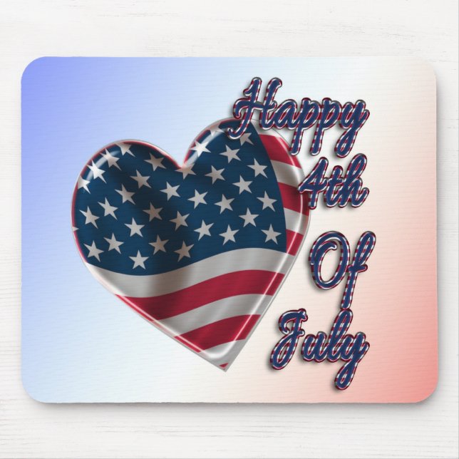 Tapis De Souris Happy 4 juillet USA Flag Heart (Devant)