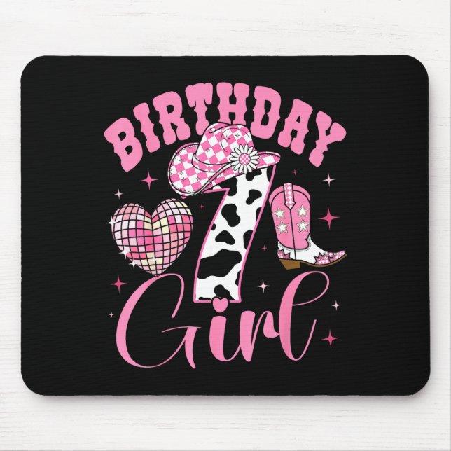 Tapis De Souris Happy 7th Birthday Girl Outfit Rodeo Western Cowgi (Devant)