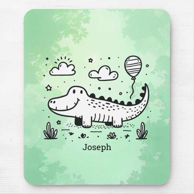 Tapis De Souris Happy Alligator avec ballon - Cute Nursery Art (Devant)