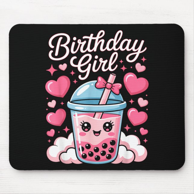 Tapis De Souris Happy Birthday Girl Cute Nk Bow Bubble Boba Tea An (Devant)