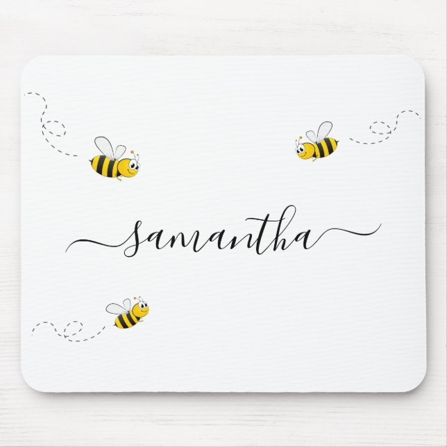 Tapis De Souris Happy bumble abeilles été amusant humour monogramm (Devant)