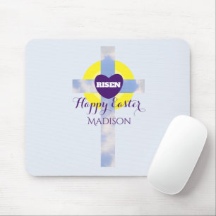 Tapis De Souris Happy Easter Blue Sky Cross Custom Name
