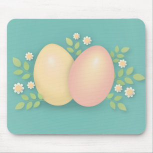 Tapis De Souris Happy Easter eggs and flowers soft pink yellow 