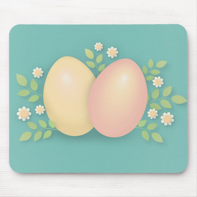 Tapis De Souris Happy Easter eggs and flowers soft pink yellow  (Devant)