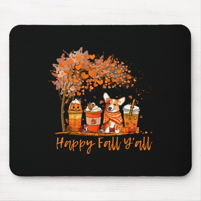 Tapis De Souris Happy Fall Y'all Automne Corgi Halloween Citrouill (Devant)