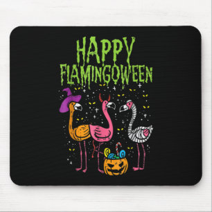 Tapis De Souris Happy Flamingoween Flamants roses effrayants Drôle