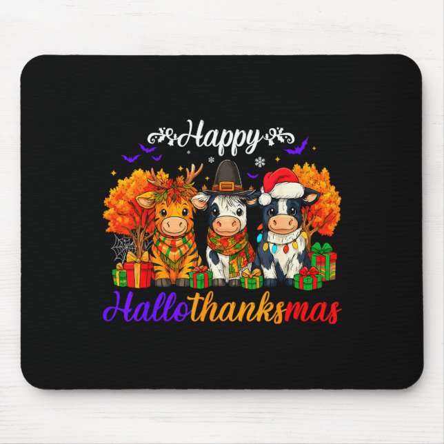 Tapis De Souris Happy Hallothanksmas Cows For Farmer  (Devant)