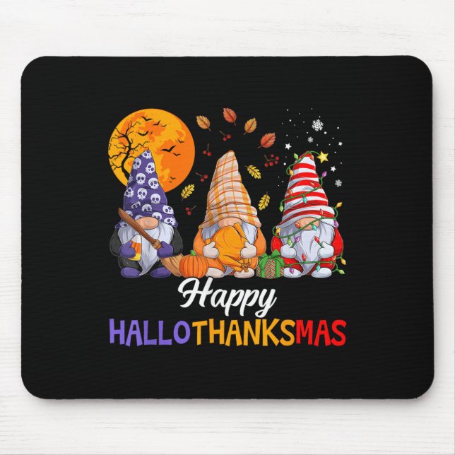 Tapis De Souris Happy Hallothanksmas Gnomes Lover Halloween Merry  (Devant)