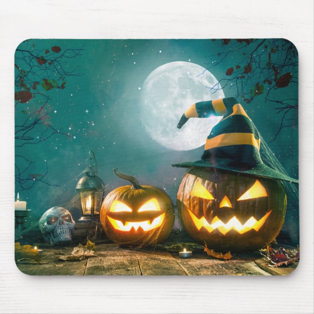 Tapis De Souris Happy Halloween Art drôle Jack-o'-lantern Hallowee (Devant)