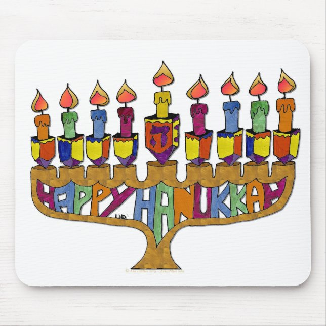 Tapis De Souris Happy Hanukkah Dreidels Menorah (Devant)